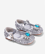 Boutique Blue Crystal Sequins Kids Flat Shoes Buckle Strap