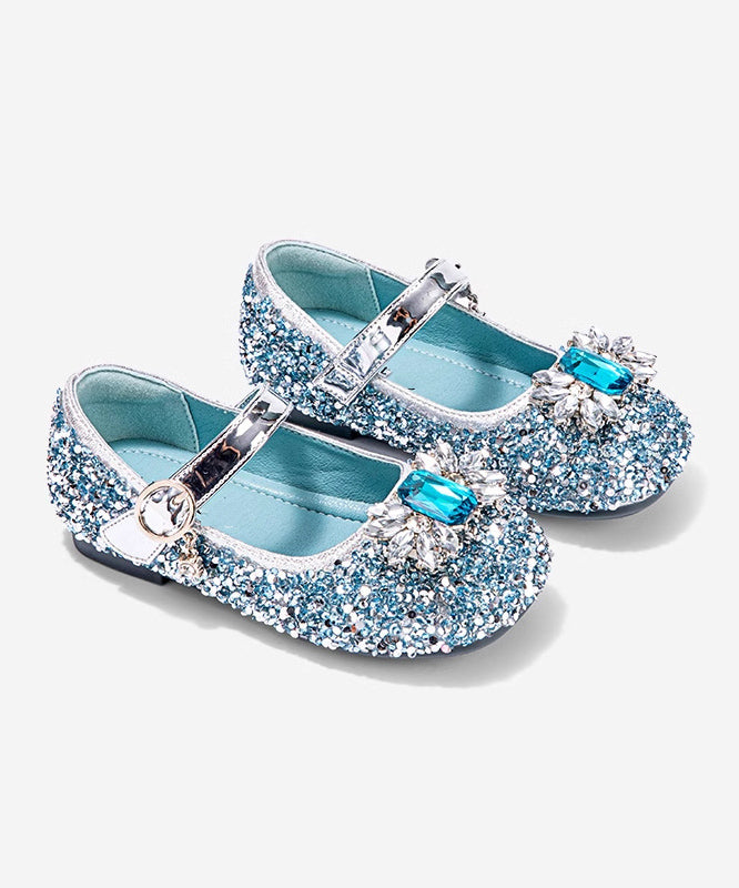 Boutique Blue Crystal Sequins Kids Flat Shoes Buckle Strap