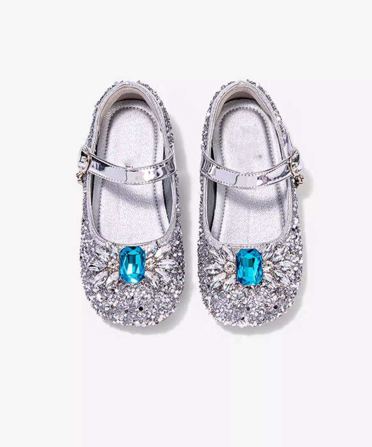 Boutique Blue Crystal Sequins Kids Flat Shoes Buckle Strap