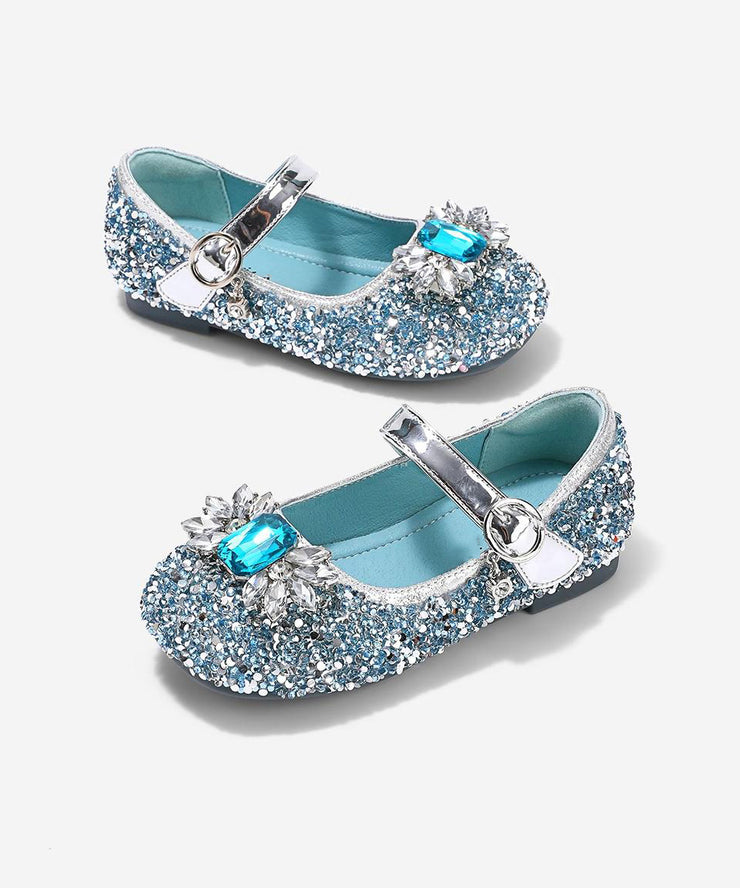 Boutique Blue Crystal Sequins Kids Flat Shoes Buckle Strap