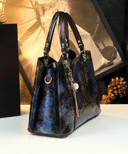 Boutique Blue Embossed Durable Calf Leather Tote Handbag