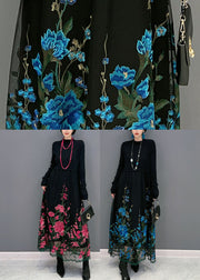 Boutique Blue Embroideried Patchwork Knit Maxi Dress Spring