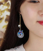 Boutique Blue Overgild Cloisonne Pearl Agate Drop Earrings