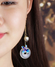 Boutique Blue Overgild Cloisonne Pearl Agate Drop Earrings