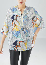 Boutique Blue Oversized Print Cotton Top Summer