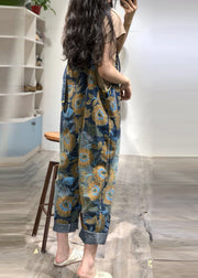 Boutique Blue Oversized Print Denim Overalls Jumpsuit Spring