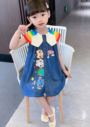 Boutique Blue Peter Pan Collar Animal Print Button Kids Denim Mid Dress Summer