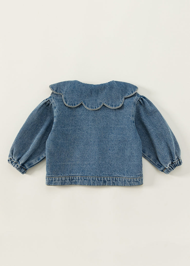 Boutique Blue Peter Pan Collar Patchwork Button Kids Denim Jacket Fall