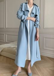 Boutique Blue Peter Pan Collar Pockets Trench Coats Long Sleeve