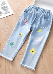 Boutique Blue Print Pockets Girls Straight Denim Pants