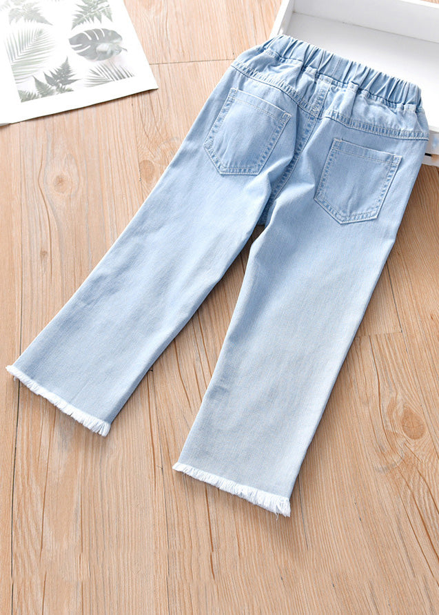 Boutique Blue Print Pockets Girls Straight Denim Pants