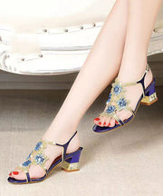 Boutique Blue Sandals Buckle Strap Peep Toe Splicing Zircon