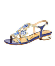 Boutique Blue Sandals Buckle Strap Peep Toe Splicing Zircon