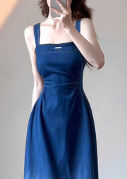 Boutique Blue Slim Fit Denim Spaghetti Strap Dress Summer