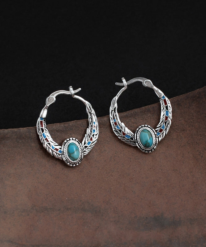 Boutique Blue Sterling Silver Turquoise Hoop Earrings