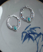 Boutique Blue Sterling Silver Turquoise Hoop Earrings