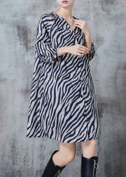 Boutique Blue V Neck Striped Chiffon Work Dress Summer