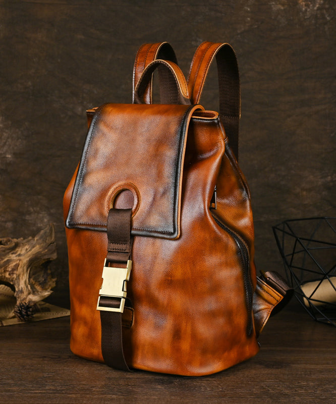 Boutique Brown Large Capacity Calf Leather Backpack Bag