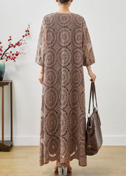 Boutique Brown Oversized Hollow Out Lace Maxi Dresses Summer