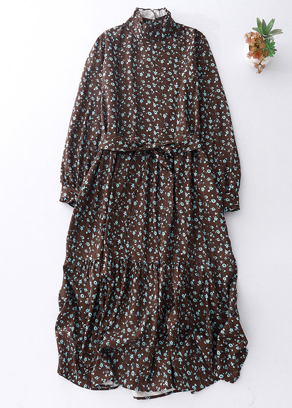 Boutique Chocolate Ruffled Print Robe Dresses Spring