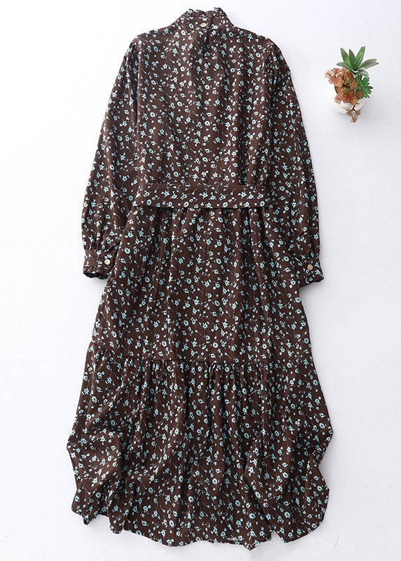 Boutique Chocolate Ruffled Print Robe Dresses Spring