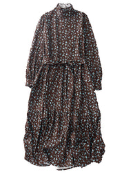 Boutique Chocolate Ruffled Print Robe Dresses Spring