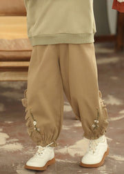 Boutique Coffee Embroideried Ruffled Patchwork Girls Harem Pants