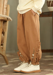 Boutique Coffee Embroideried Ruffled Patchwork Girls Harem Pants