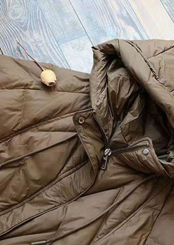 Boutique Chocolate Hooded Drawstring Pockets Duck Down Puffer Jacket Winter