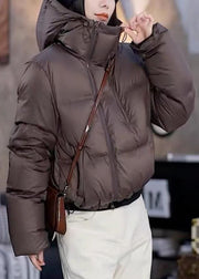 Boutique Coffee Hooded Pockets Duck Down Short Coat Winter