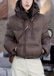 Boutique Coffee Hooded Pockets Duck Down Short Coat Winter