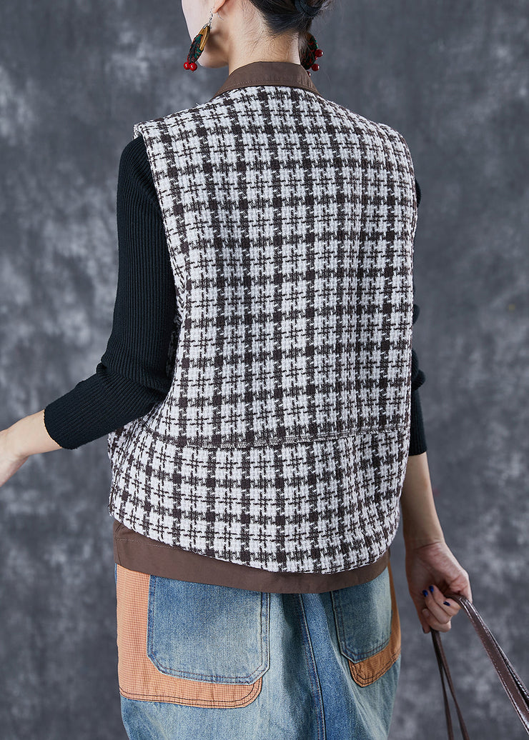 Boutique Coffee Plaid Patchwork Thick Cotton Vest Fall