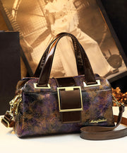 Boutique Coffee Purple Embossed Durable Calf Leather Tote Handbag