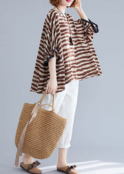 Boutique Black Striped Asymmetrical Patchwork Cotton Top Short Sleeve