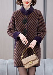 Boutique Coffee triped Striped Mink Velvet Coats Spring