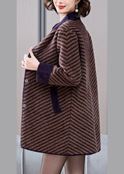 Boutique Coffee triped Striped Mink Velvet Coats Spring