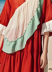 Boutique Colorblock Ruffled Patchwork Cotton Dresses Summer