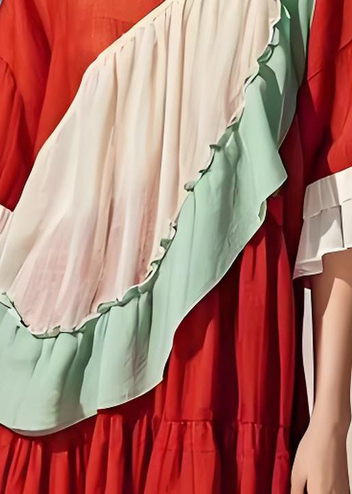 Boutique Colorblock Ruffled Patchwork Cotton Dresses Summer