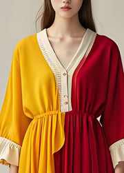 Boutique Colorblock V Neck Asymmetrical Patchwork Cotton Dresses Summer