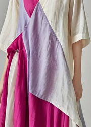 Boutique Colorblock V Neck Patchwork Cotton Long Dress Summer