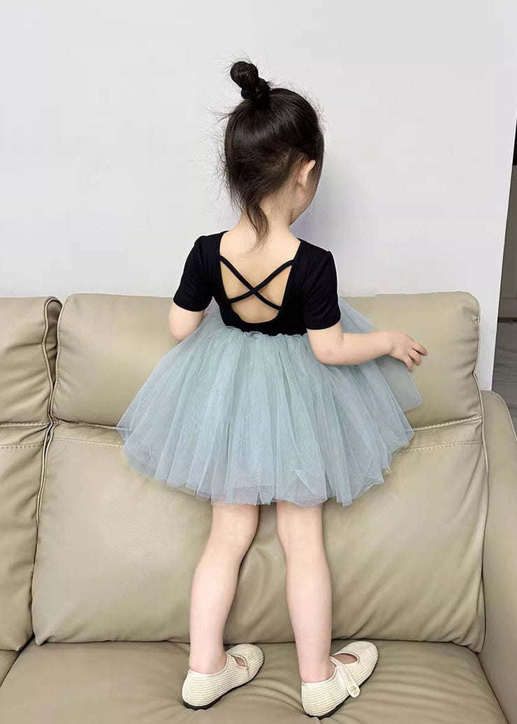 Boutique Colorblock Wrinkled Patchwork Tulle Kids Girls Princess Dress Summer