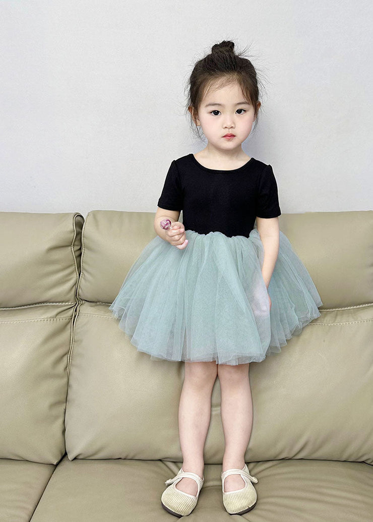 Boutique Colorblock Wrinkled Patchwork Tulle Kids Girls Princess Dress Summer