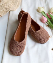 Boutique Comfortable Coffee Flat Shoes Sheepskin Splicing