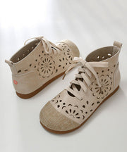 Boutique Comfy Splicing Hollow Out Lace Up Boots Beige