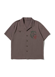 Boutique Dark Red Peter Pan Collar Print Cotton Men Hawaiian Shirts Summer