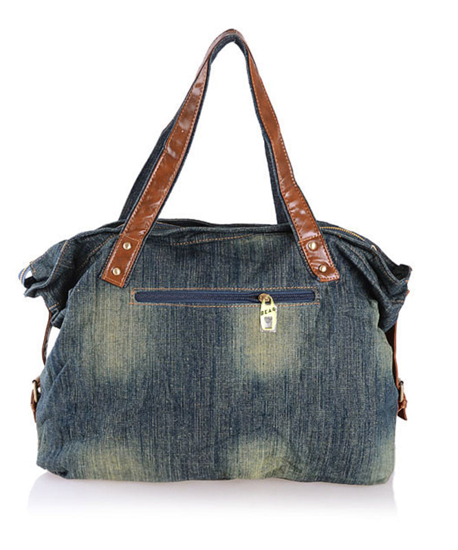 Boutique Denim Blue Patchwork Canvas Satchel Handbag