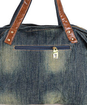 Boutique Denim Blue Patchwork Canvas Satchel Handbag
