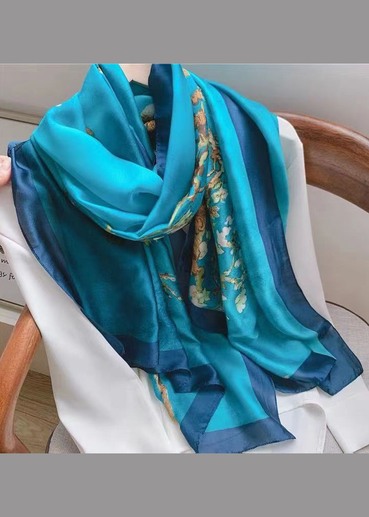 Boutique Elegant Blue Print Silk Shawl