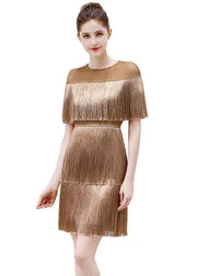 Boutique Elegant Gold Tasseled Hollow Out Party Dresses Summer