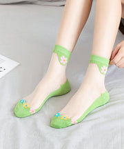 Boutique Floral Jacquard Cotton Ice Silk Crystal Crew Socks